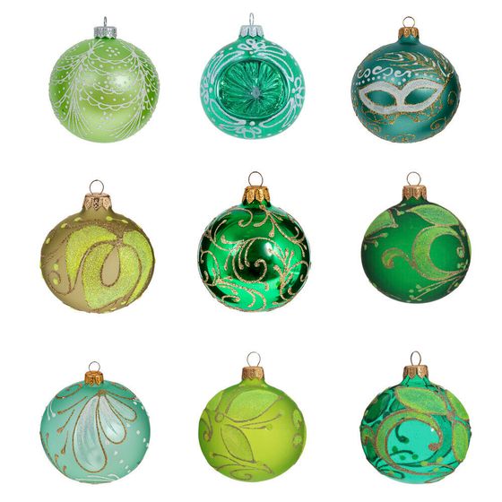 !09 Украшение новогоднее &quot;Шар&quot; (набор 4 шт), L8 W8 H9 см, стекло цвет зеленый дизайн микс