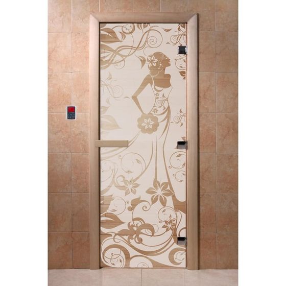 Дверь «Девушка в цветах», размер коробки 190 × 70 см, правая, цвет сатин