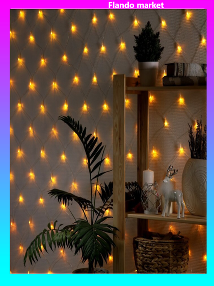 !09 Гирлянда «Сеть» 1.6 × 1.6 м, IP20, прозрачная нить, 144 LED, свечение жёлтое, 8 режимов, 220 В