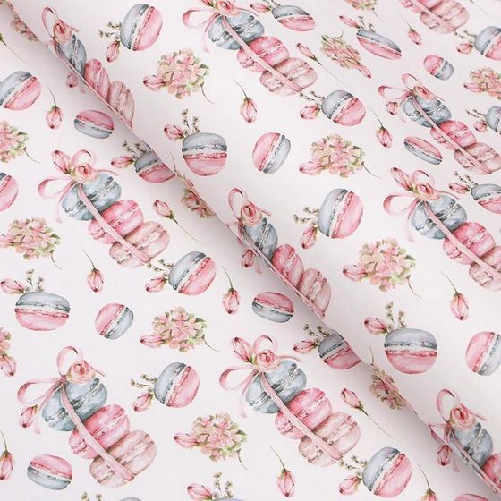 !Бумага упаковочная 2 штуки крафт "Макаруны" 50 х 70 см.