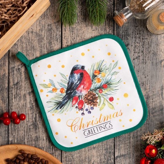 Прихватка «Сhristmas greetings», 19×19 см, МИКС, саржа,100% х/л, ватин 250 г/м²