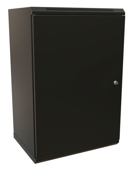 Шкаф коммутационный WRline (WR-TW-1866-SR-RAL9004) настенный 18U 600x600мм пер.дв.металл 2 бок.пан. направл.под винты 60кг черный 520мм 908мм IP20 ст