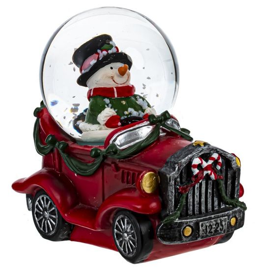 Фигурка декор в стекл шаре &quot;Снеговик на машине&quot;, D4,5 см, L8 W4,5 H7,5 см, 2в.