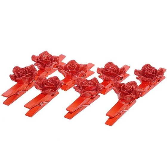 Набор из 8шт Украшение новогоднее &quot;Прищепка-Роза&quot;, L11 W9,5 H2,5 см