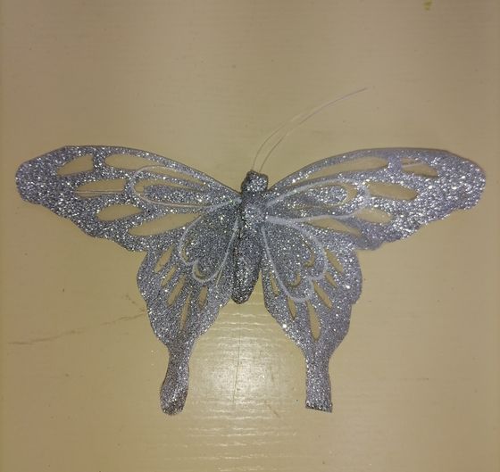 !09 НАБОР 3 ШТУКИ - ЕЛОЧНАЯ ИГРУШКА НА КЛИПЕ &quot;БАБОЧКА&quot; 17,5 СМ, ЦВЕТ МИКС