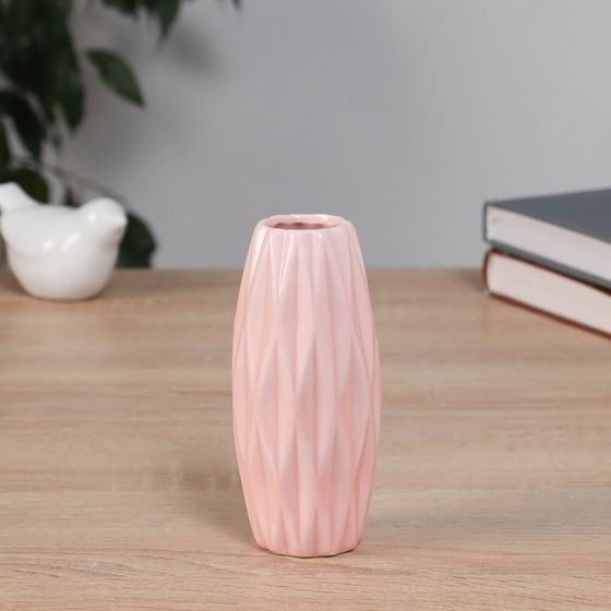 Ваза настольная «Теган» бочка, 12.5×5 см, керамика, розовая