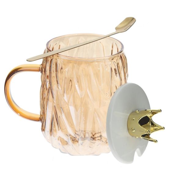 Кружка с крышкой и ложкой, 450 мл, L13 W9 H13,5 см, 3в.