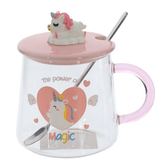 Кружка с крышкой и ложкой, 400 мл, L12,5 W9 H12 см, дизайн микс