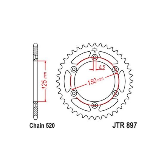Звезда ведомая JT sprockets JTR897-42, цепь 520, 42 зубья