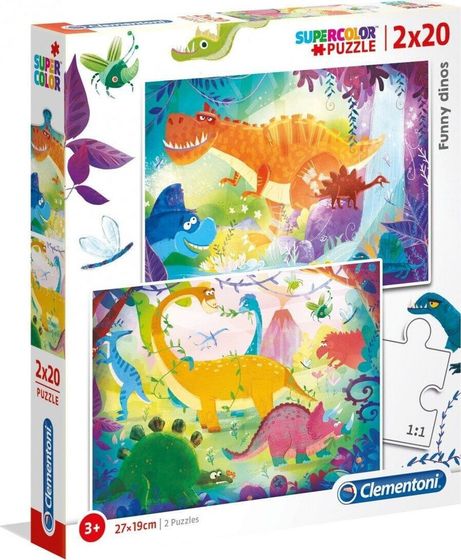 Clementoni Puzzle 2x20 elementów Super Kolor - Śmieszne Dinozaury