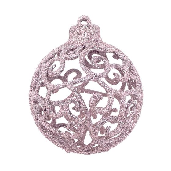 Набор из 6шт Украшение новогоднее Шар "Вензель розовый", D6 см, L11,5 W6 H17,5 см