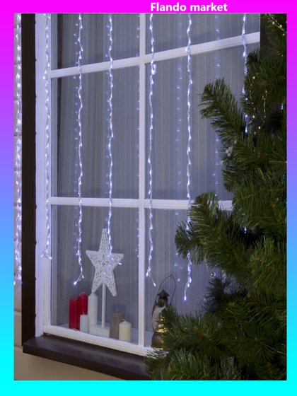 !09 Гирлянда «Водопад» 2 × 1.5 м, IP44, УМС, прозрачная нить, 400 LED, свечение белое, 8 режимов, 220 В