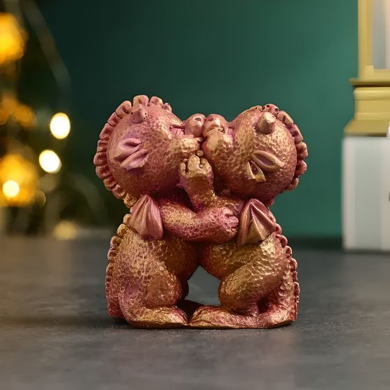 !09 Набор из 2-х дракончиков - Фигура "Дракончики целуются" бордовая с позолотой, 8х8х5см