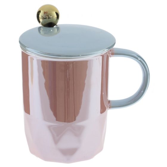 Кружка с крышкой и ложкой, 360 мл, L12 W9 H13 см, 4в.