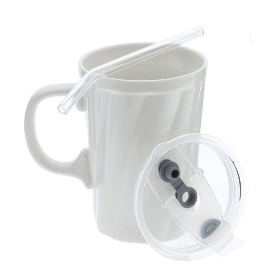 Кружка с крышкой и трубочкой, 380 мл, L12 W8,5 H16 см, 4в.