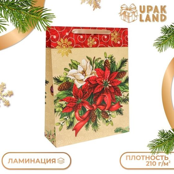 Пакет подарочный ламинированный новогодний &quot;Цветы&quot;,31 х 40 х 11,5 см