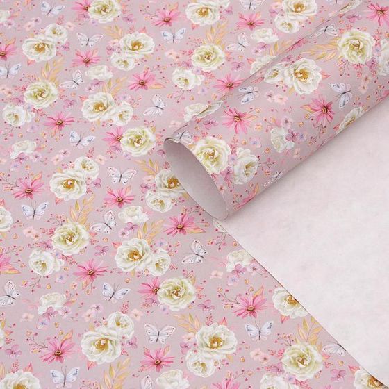 !09 Бумага (набор 4 листа) упаковочная крафтовая "Цветы" 50 × 70 см.