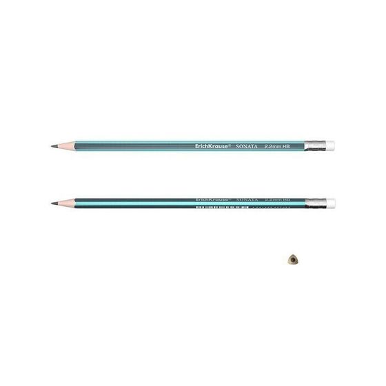 !09 Карандаш (набор 6 штук) чернографитный с ластиком НВ, 2.2 мм, ErichKrause Sonata, трёхгранный, из отборной древесины, микс