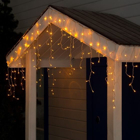 УЦЕНКА Гирлянда «Бахрома», 3×0.6 м, IP44, УМС, 160 LED, 220 В, прозрачная нить, свечение жёлтое