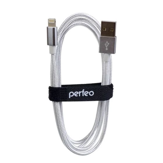 Кабель Perfeo USB 2.0 A(m) - Lightning(m) тканевый 3м белый (I4302)