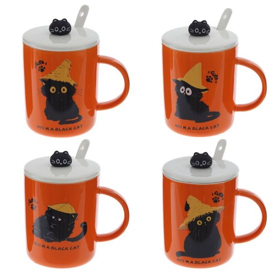 Кружка с крышкой и ложкой, L8,3 W9,4 H10,2 см, дизайн микс