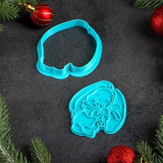 !09 Форма для печенья «Зайка в пижаме», штамп, вырубка, цвет голубой