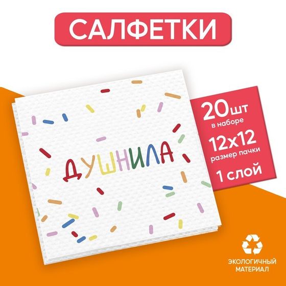 Салфетки бумажные однослойные «Душнила», 24 × 24 см, в наборе 20 шт.