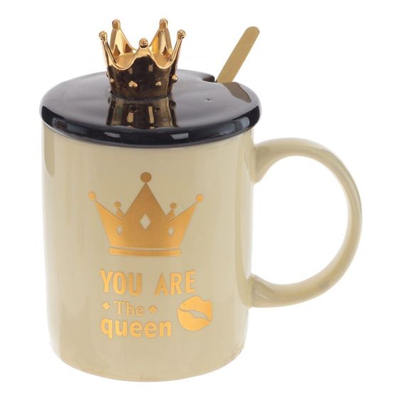 Кружка с крышкой и ложкой, 400 мл, L12,5 W9 H13,5 см,дизайн микс