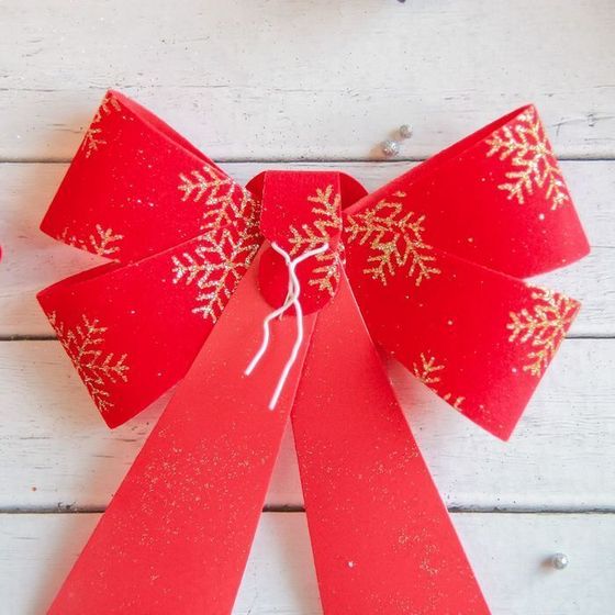 !09 Ёлочные игрушки (набор 2 штуки) «Зимнее волшебство. Бант в снежинках» пластик, 14×16 см, красно-золотой