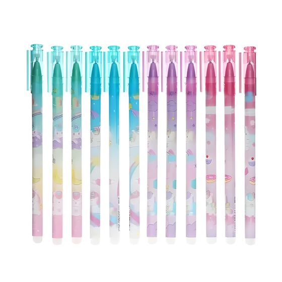 !09 Ручка гелевая (набор 6 штук) со стираемыми чернилами, стержень синий, корпус Единорог МИКС