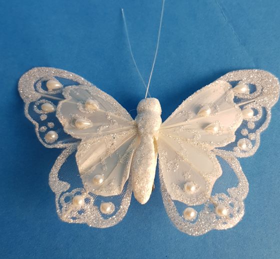 !НАБОР 3 ШТУКИ - БАБОЧКА НА КЛИПЕ "CLASSIC WHITE" , 11 см, цвет белый