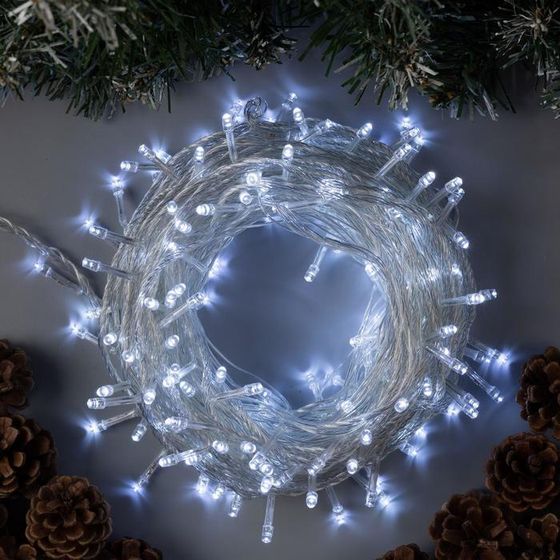 Гирлянда «Нить» 20 м, IP20, прозрачная нить, 200 LED, 8 режимов, 220 В, свечение белое