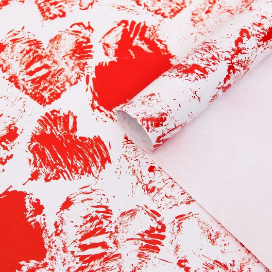 !09 Бумага упаковочная 2 листа глянцевая "Сердечки" , 100 х 70 см.