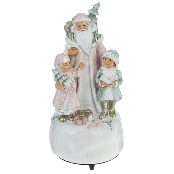 !09 Фигурка декоративная с музыкой "Дед Мороз и дети", Д9,5 Ш9,5 В18,5 см