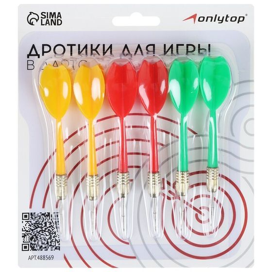 Дротики для дартса ONLYTOP, 6 шт., металлический наконечник, вес 6 г, цвета МИКС