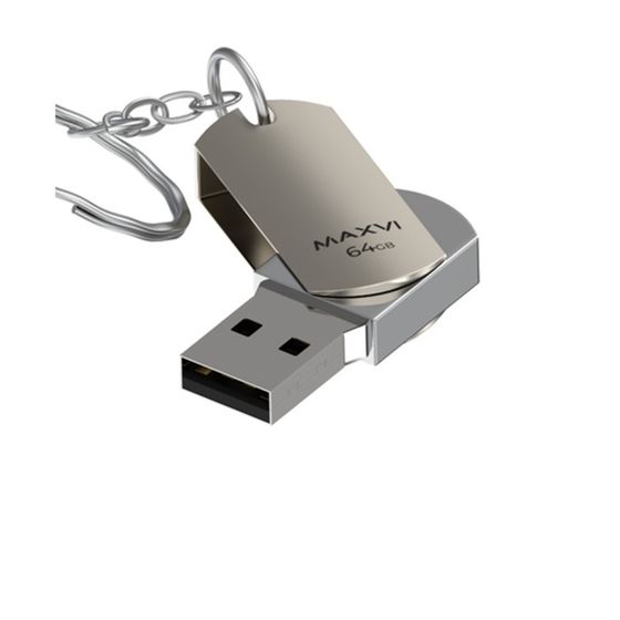 Флешка Maxvi MR, 64 Гб, USB2.0, чт до 25 Мб/с, зап до 15 Мб/с, серебристая