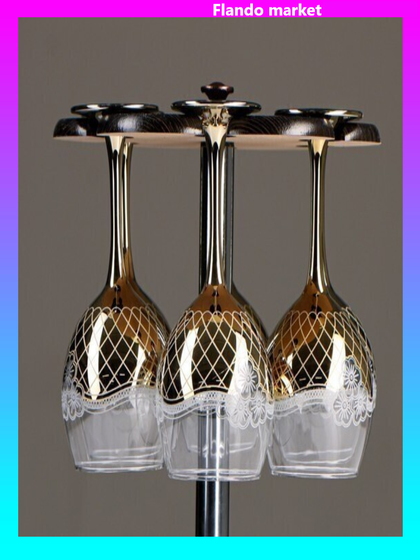 !09 Набор фужеров "Золотая сетка цветы" 6 фужеров (290 мл.) + стойка