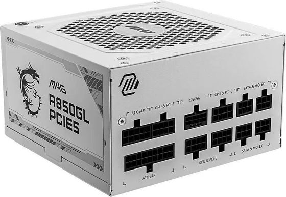 Блок питания 850W ATX MSI MAG A850GL WH 12cm fan 24pin 2x(4+4)pin 8xSATA 4xPCI-E 4xMolex (306-7ZP8A24-CE0)