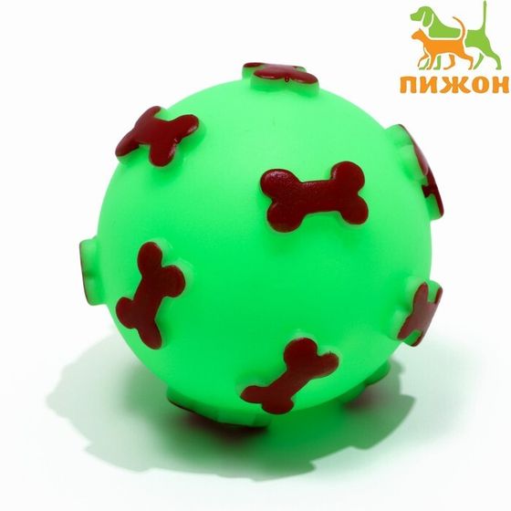 Игрушка пищащая &quot;Мяч Косточки&quot; для собак, 5,5 см, зеленая