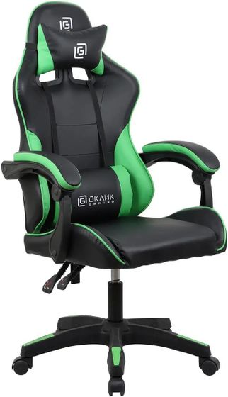 Кресло игровое Oklick Drifter искусственная кожа черный/зеленый