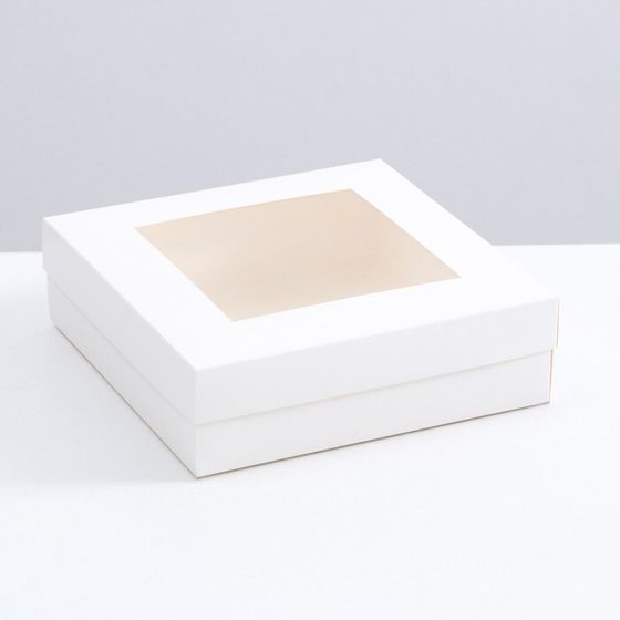 Коробка складная, крышка-дно, с окном, белая, 20 х 20 х 6 см