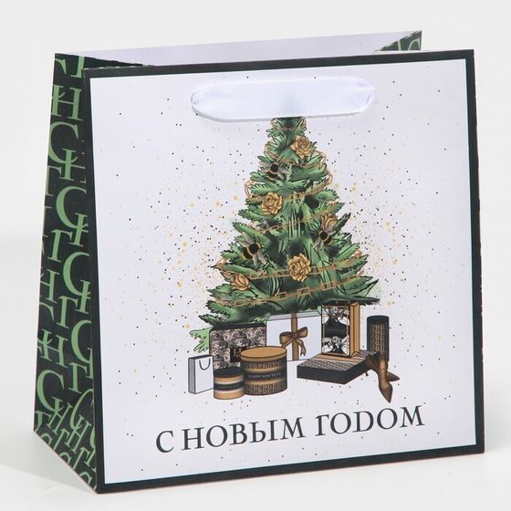 Пакет ламинированный квадратный «Подарочки под елкой», 2 штуки, 22 × 22 × 11 см