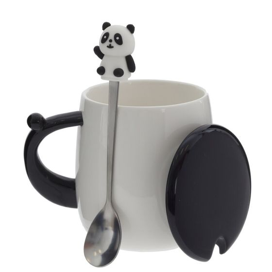 Кружка с крышкой и ложкой, 400 мл, L12 W9 H13 см