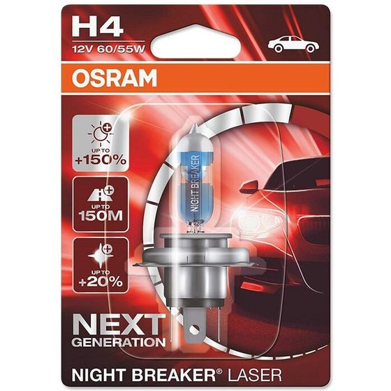 Лампа автомобильная Osram Night Breaker Laser +150%, H4, 12 В, 60/55 Вт, 64193NL-01B