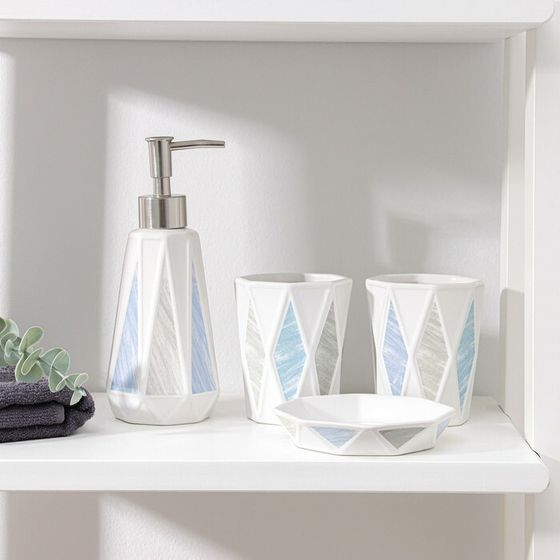 Набор аксессуаров для ванной комнаты «Олимпия», 4 предмета( дозатор 340 мл, мыльница, два стакана 300 мл), цвет белый