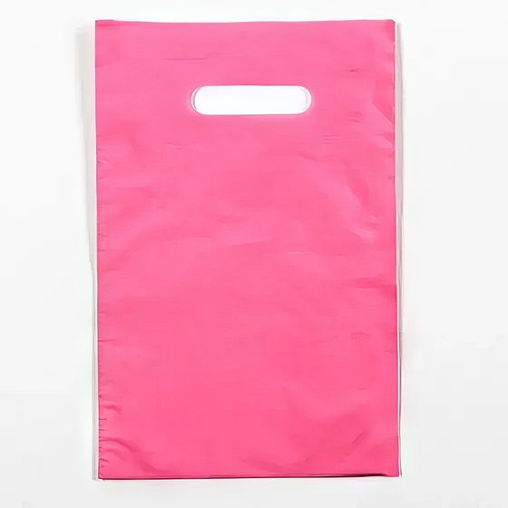 !Пакет полиэтиленовый 25 штук с вырубной ручкой, Розовый 20-30 См, 30 мкм