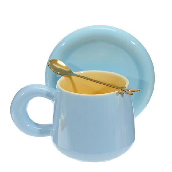Кружка с блюдцем и ложкой, 300 мл, L16 W13 H10 см, цвет микс
