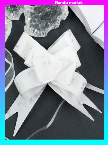 !09 Подарочный Бант - бабочка (набор 20 штук) N 1.8, цвет белый с рисунком, для упаковки подарков