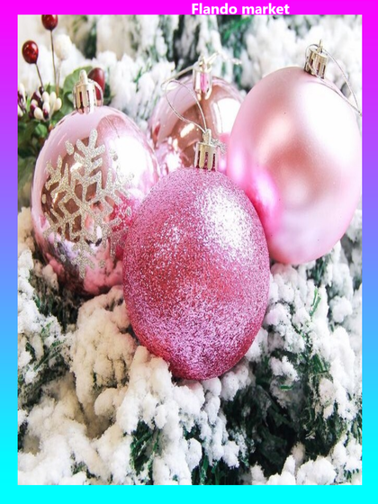 !09 Набор елочных шаров (набор 6 штук) &quot;Снежинка капель&quot; пластик d-8 см. цвет розово-коричневый микс