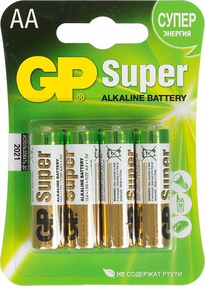 Батарейка GP Super Alkaline 15A LR6 AA блистер (4шт) (GP 15A-2CR4)